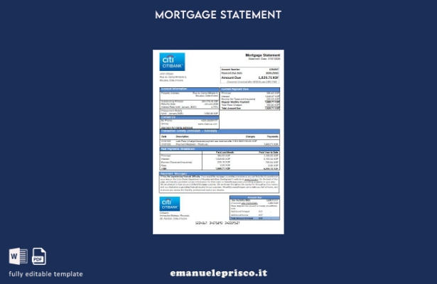 modello di estratto conto del mutuo bancario Citibank della Costa d'Avorio in st